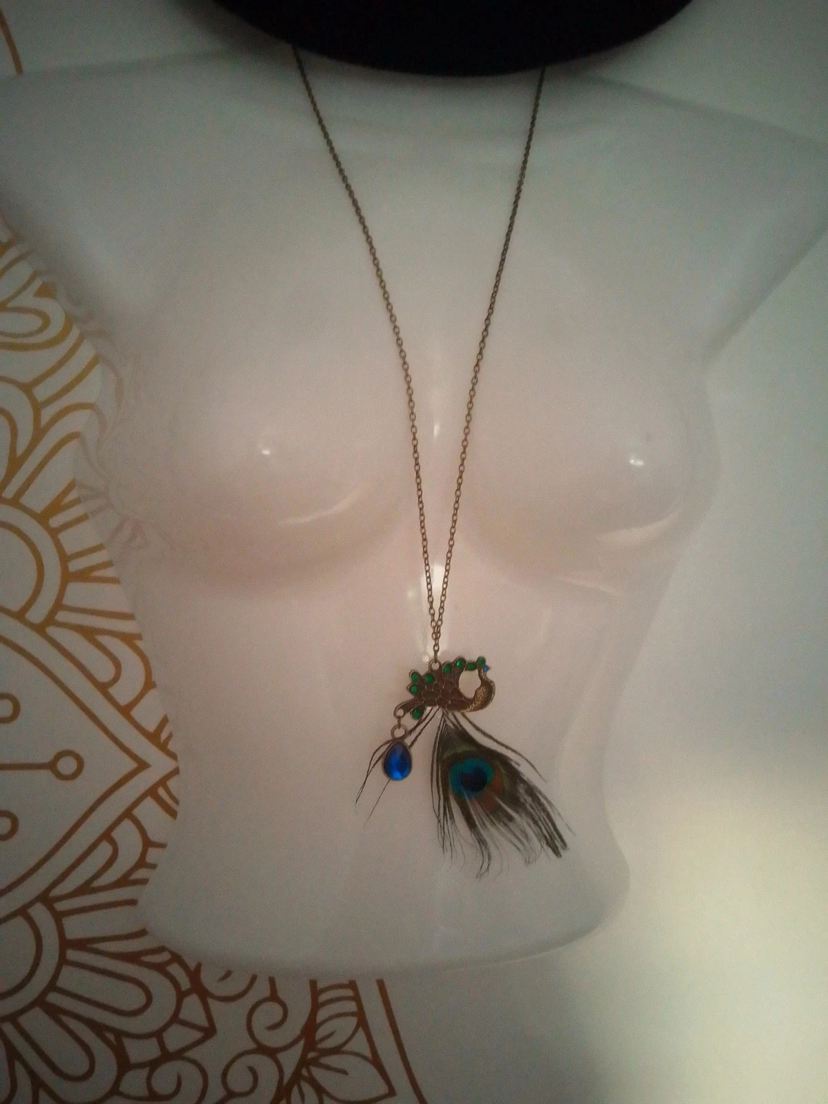 Collier paon et plume de paon naturelle – photo 2